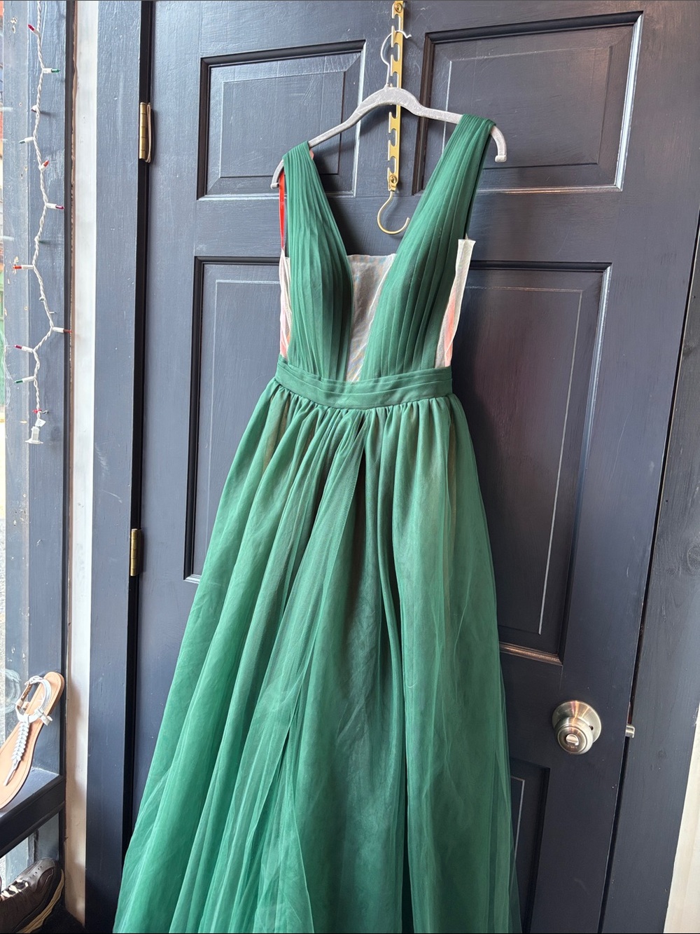 Green Maxi Tulle Gown with Plunge V-Neck